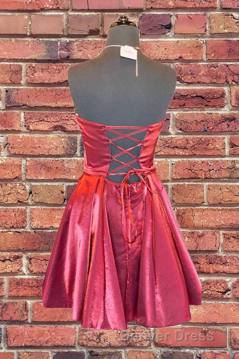 Strapless Lace Up Yellow Satin Homecoming Dresses
