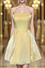Strapless Lace Up Yellow Satin Homecoming Dresses