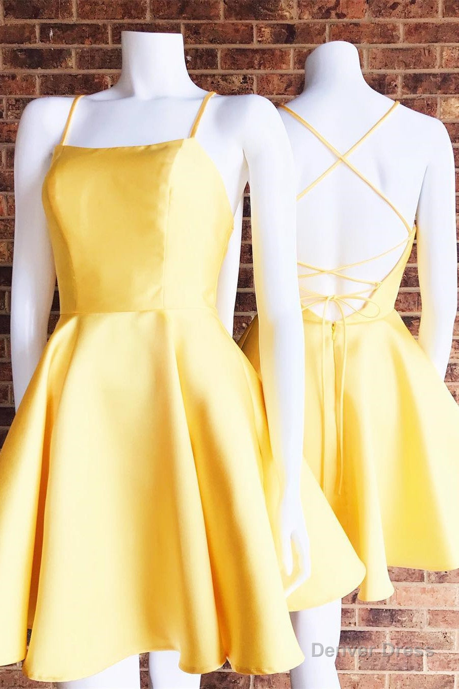 Simple Strappy Short Yellow Homecoming Dresses