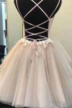 Blush Ball Gowns Strappy Appliqued Homecoming Dresses