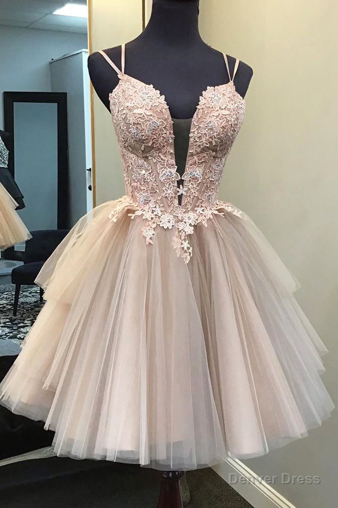 Blush Ball Gown Strappy Appliqued Homecoming Dress Main image