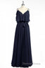 Black Chiffon V Neck Ruffled A Line Long Bridesmaid Dresses