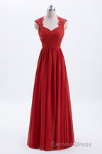 Elegant Red Chiffon Pleated A-line Long Bridesmaid Dresses