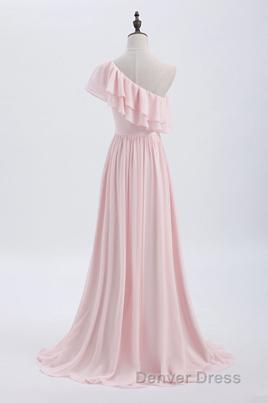 Ruffles Pink One Shoulder Chiffon A Line Long Bridesmaid Dresses Secondary image
