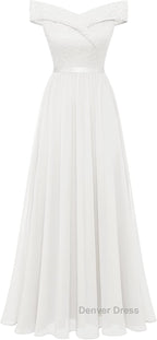 Womens Lace Bridesmaid Dresses A-Line Off Shoulder Floral Lace Chiffon Prom Dresses