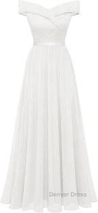 Womens Lace Bridesmaid Dress A Line Off Shoulder Floral Lace Chiffon Prom Dresses