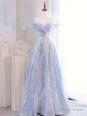 Purple Off Shoulder Sequin Tulle Long Prom Dress, Purple Formal Evening Dresses
