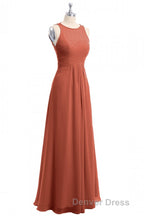 Rust Orange Crew Neck Backless A-Line Long Bridesmaid Dresses