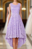 Sleeveless Hi-Low Lace Lavender Party Dresses