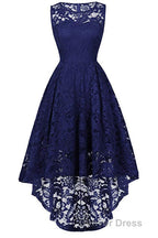 Sleeveless Hi Low Lace Lavender Prom Dresses
