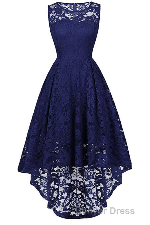 Sleeveless Hi-Low Lace Lavender Party Dresses