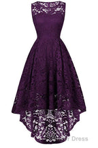 Sleeveless Hi Low Lace Lavender Prom Dresses
