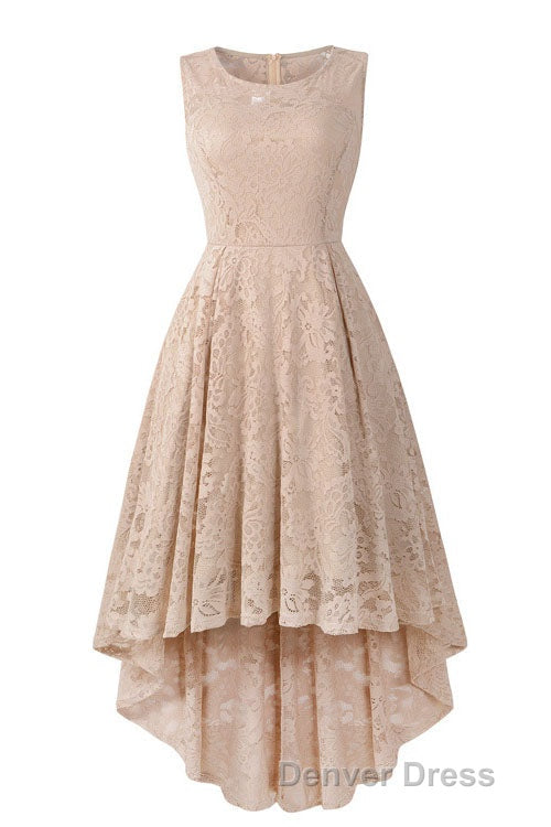 Sleeveless Hi-Low Lace Lavender Party Dresses