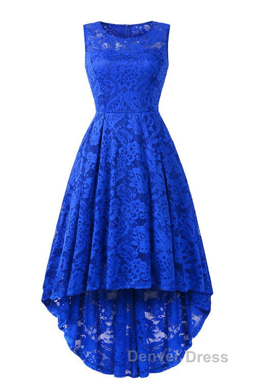 Sleeveless Hi-Low Lace Lavender Party Dresses