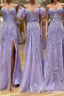 Purple Tulle Lace Long Prom Dresses, Purple Tulle Formal Evening Dresses