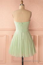 Sage Green Chiffon Strapless A-Line Short Dresses
