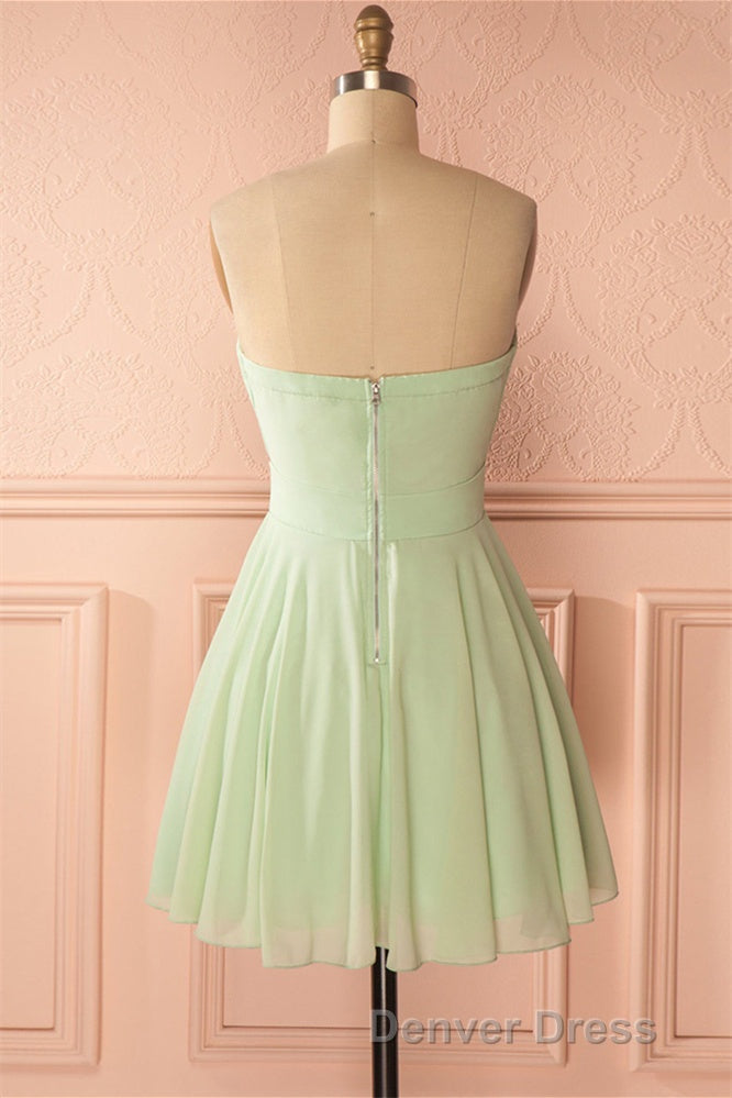 Sage Green Chiffon Strapless A-Line Short Dresses