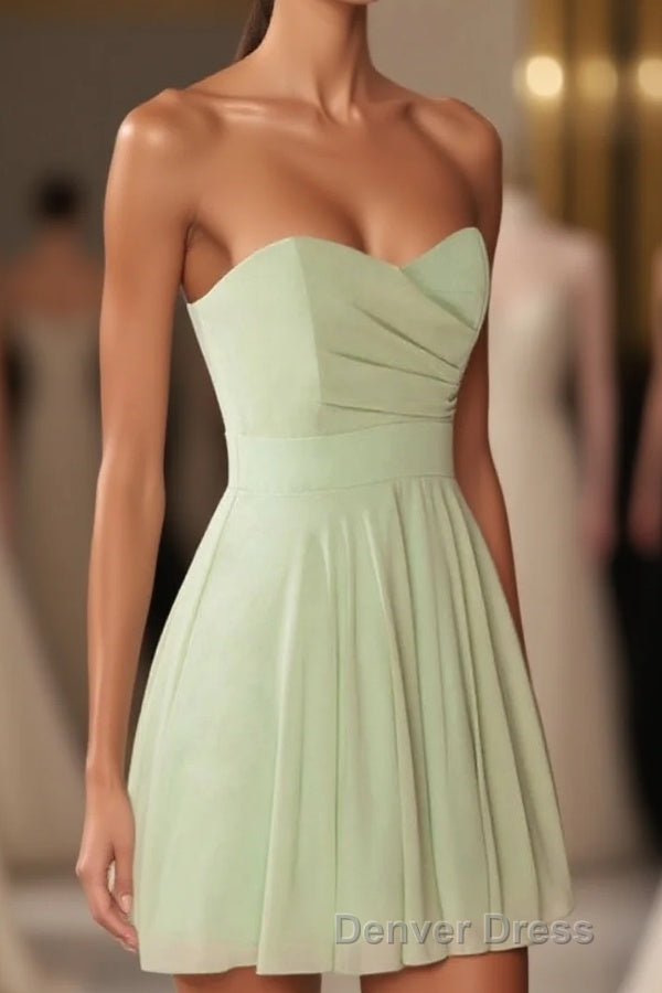Sage Green Chiffon Strapless A-Line Short Dresses Main image