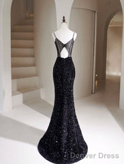 Black Mermaid Sequin Long Prom Dress, Black Formal Dress