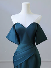 Vestido de graduación de tinta de satén simple y de hombro simple, vestido de tinta azul largo formal