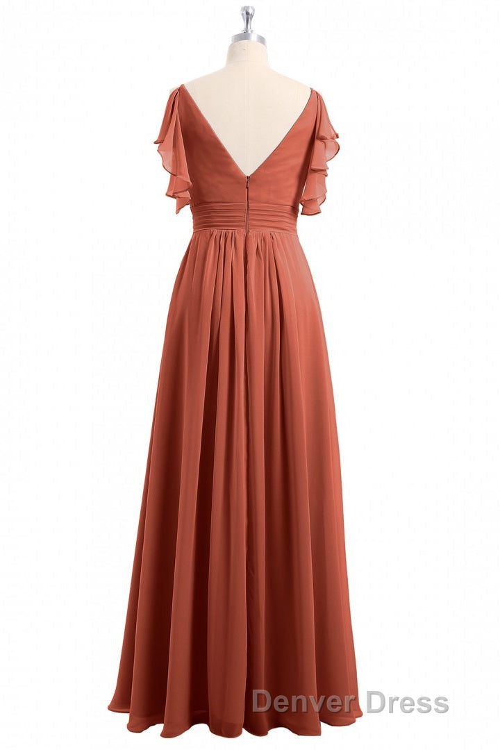 Rust Orange Cold Shoulder A Line Long Bridesmaid Dresses Secondary image