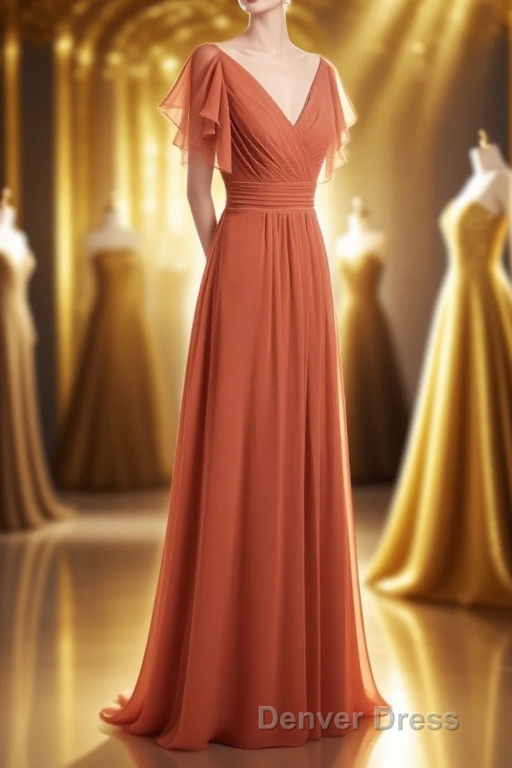 Rust Orange Cold-Shoulder A-Line Long Bridesmaid Dresses