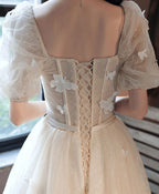Light Champagne Tulle Long Prom Dress Light Champagne Prom Dresses