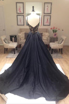 2026 Junoesque Black Beading V Neck Zipper Prom Dresses