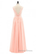 Pearl Pink Backless A Line Long Bridesmaid Dresses