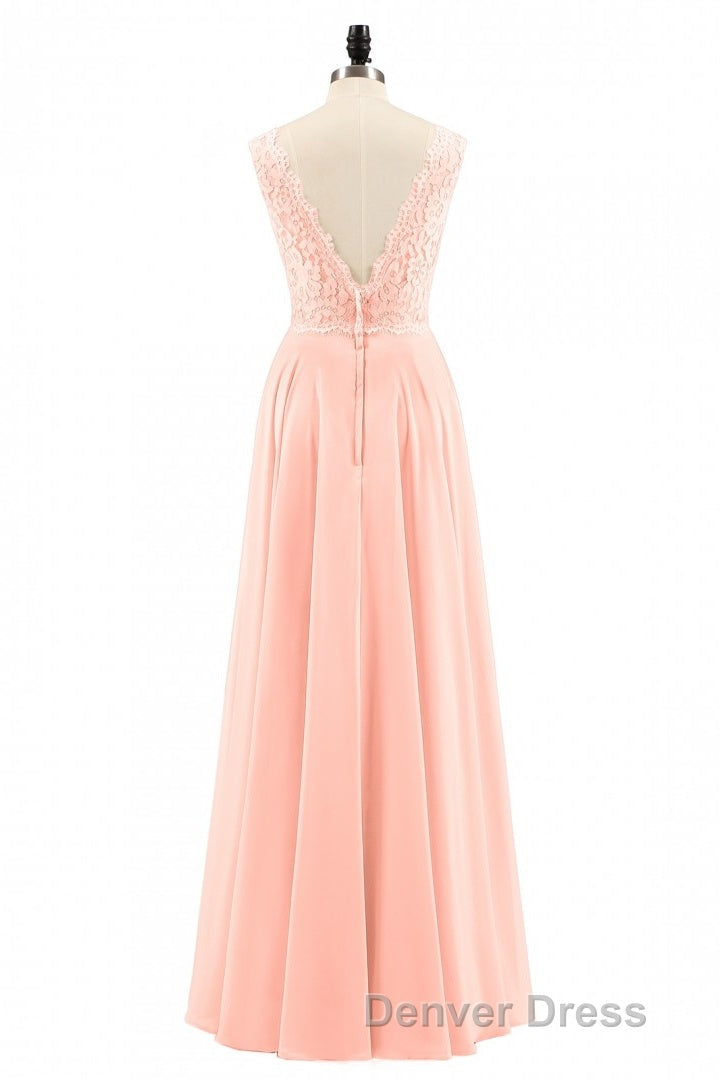 Pearl Pink Backless A Line Long Bridesmaid Dresses