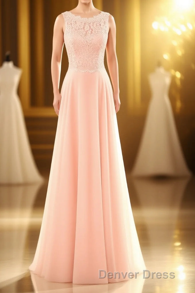 Pearl Pink Backless A Line Long Bridesmaid Dresses Main image