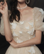 Light Champagne Tulle Long Prom Dress Light Champagne Prom Dresses