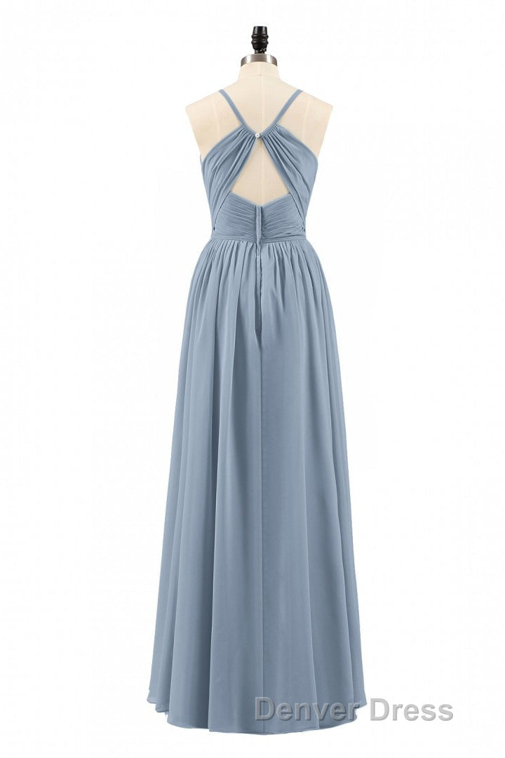 Dusty Blue Chiffon Cutout Back A Line Long Bridesmaid Dresses Secondary image