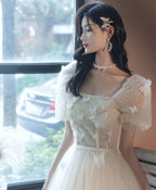 Light Champagne Tulle Long Prom Dress Light Champagne Prom Dresses