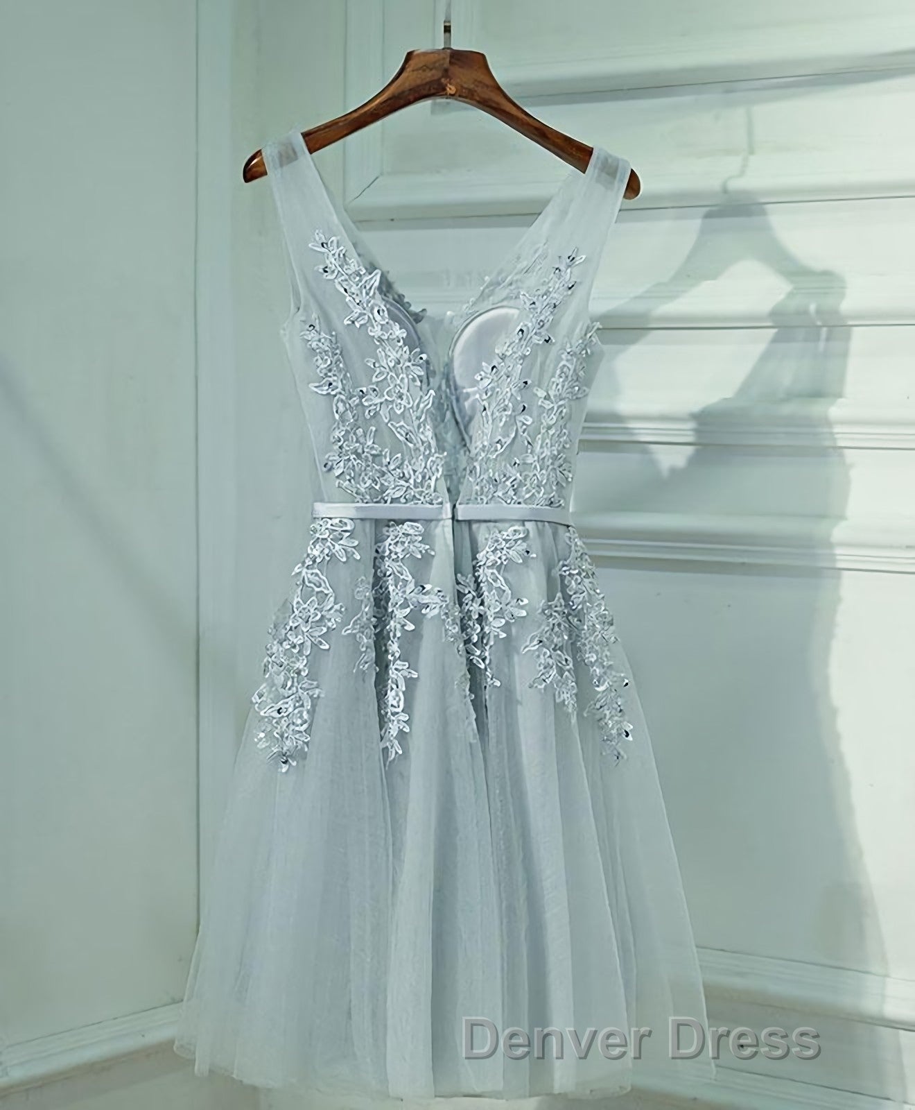 Gray A Line Lace Tulle Short Prom Dresses, Homecoming Dresses Secondary image