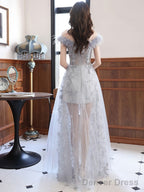 Gray Sweetheart Neck Tulle Long Prom Dress Gray Prom Dresses