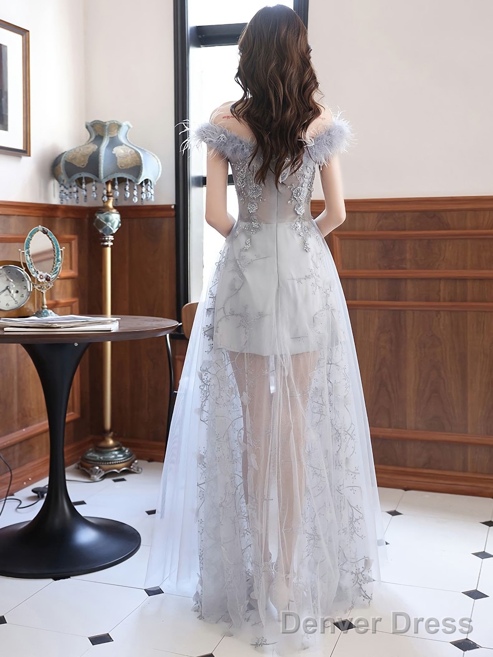 Gray Sweetheart Neck Tulle Long Prom Dress Gray Prom Dresses