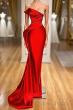Sexy Red Mermaid Long Prom Dresses With Beads Ruffles