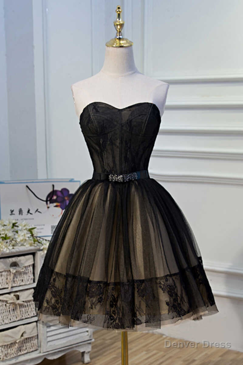 A Line Black Lace Sweetheart Homecoming Dresses Main image