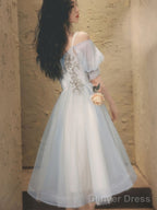 Blue A Line Tulle Lace Short Prom Dress Blue Homecoming Dresses