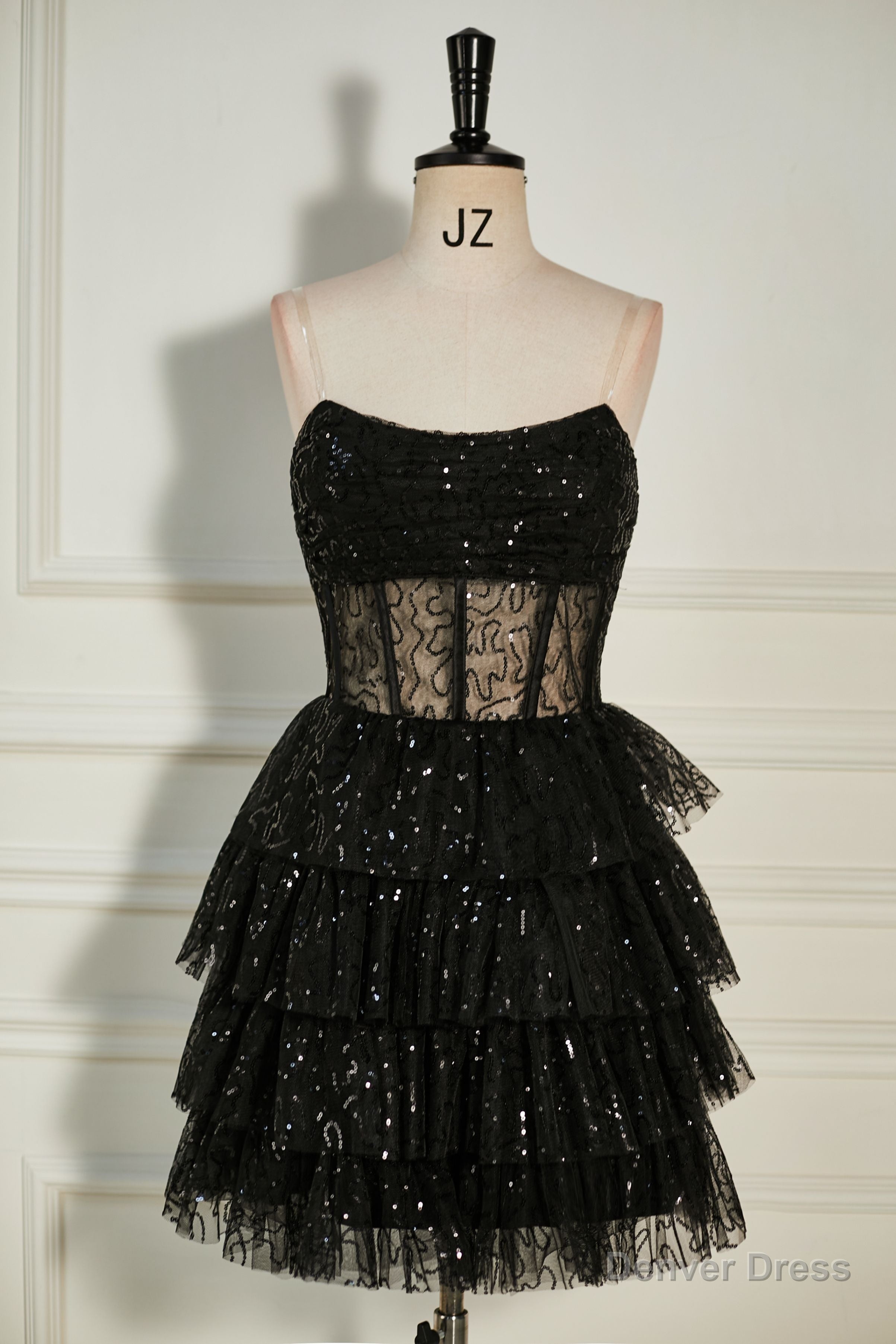 Black Strapless Beaded Multi Layers Homecoming Dresses Main image