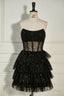 Black Strapless Beaded Multi Layers Homecoming Dresses