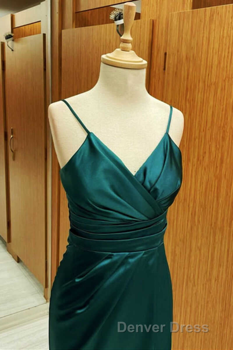 Hunter Green Satin Spaghetti Straps Short Bridesmaid Dresses