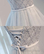 Gray Tulle Beads Short Prom Dresses, Gray Homecoming Dresses
