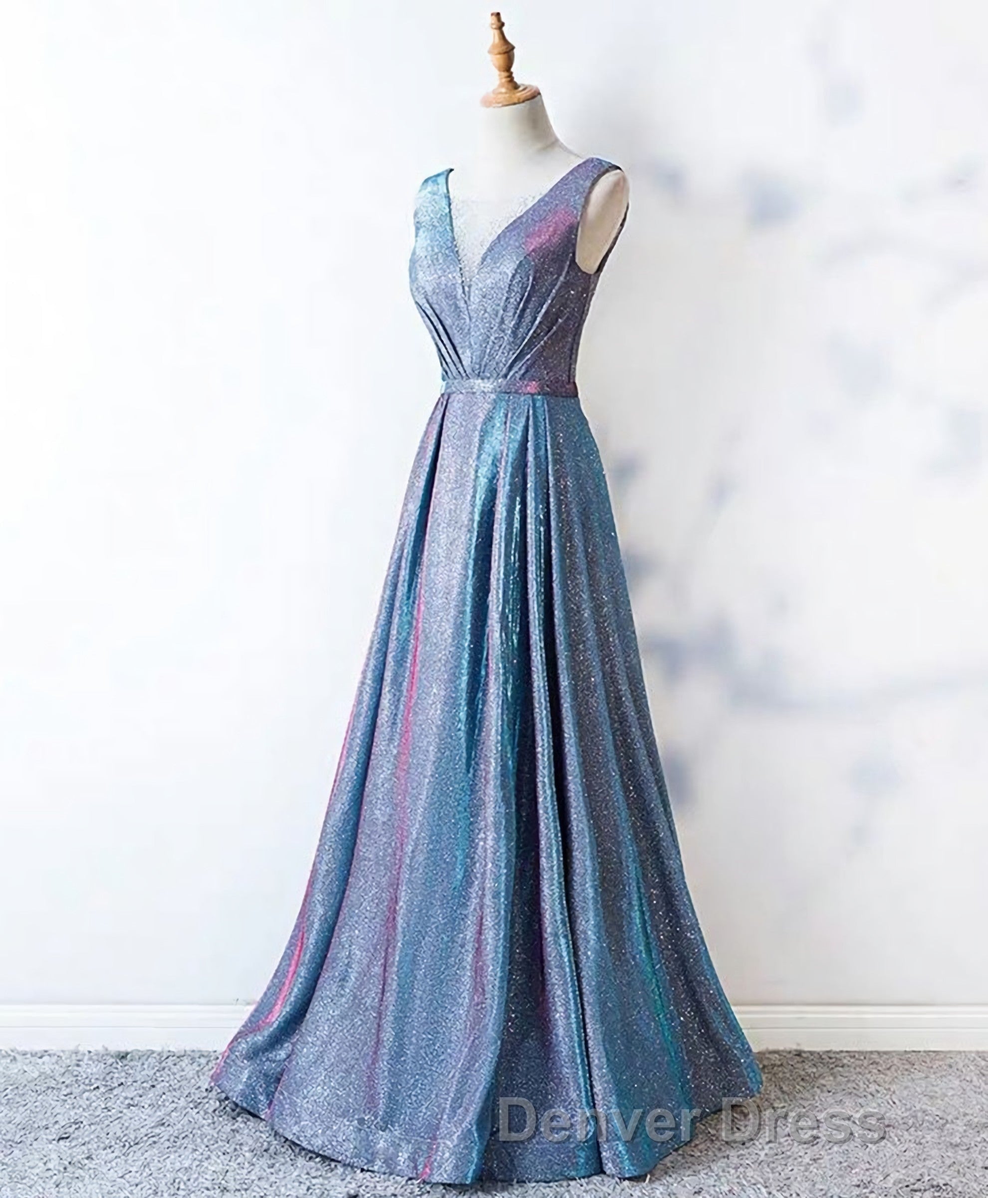 Unique Blue Sequin Long Prom Dresses, Blue Formal Dresses Secondary image