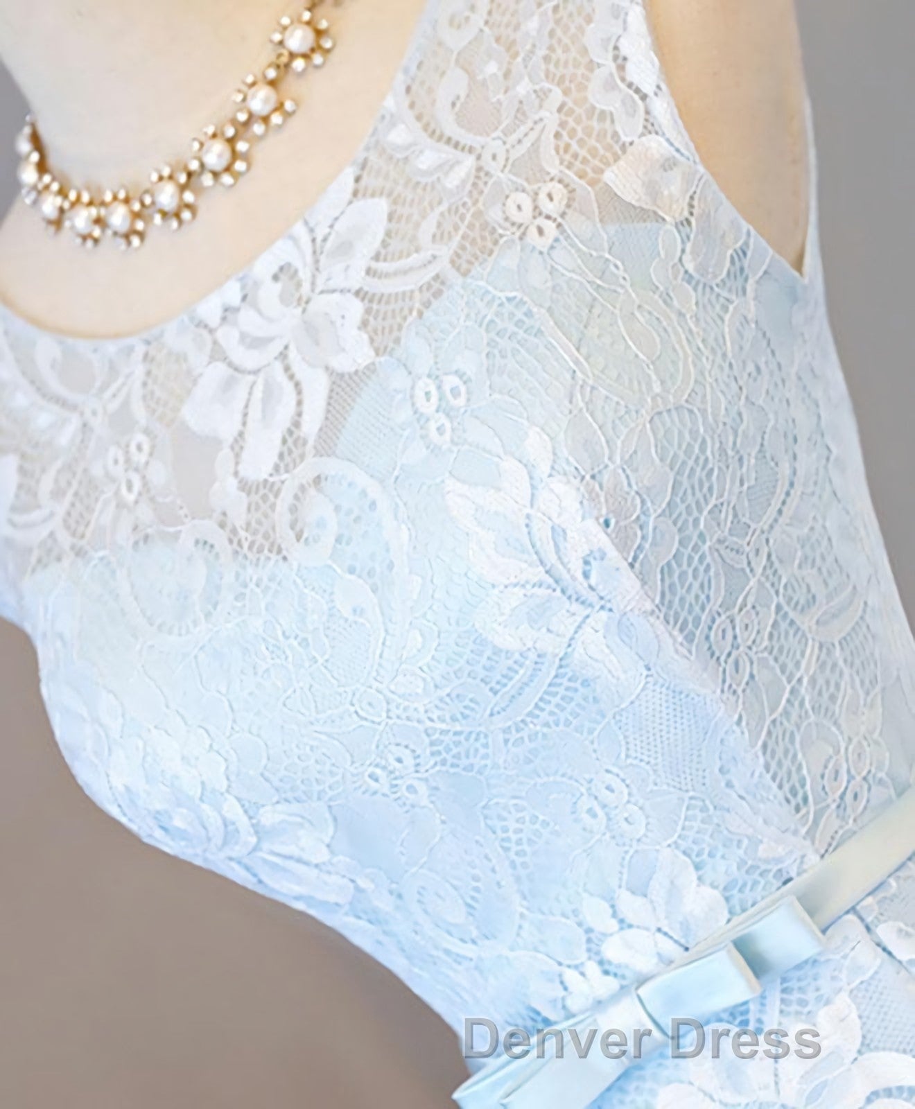 Light Blue Lace High Low Prom Dresses, Homecoming Dresses