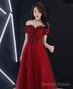 Burgundy Tulle Lace Prom Dress Burgundy Tulle Prom Dresses