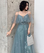 Green Tulle Lace Long Prom Dress Green Prom Dresses