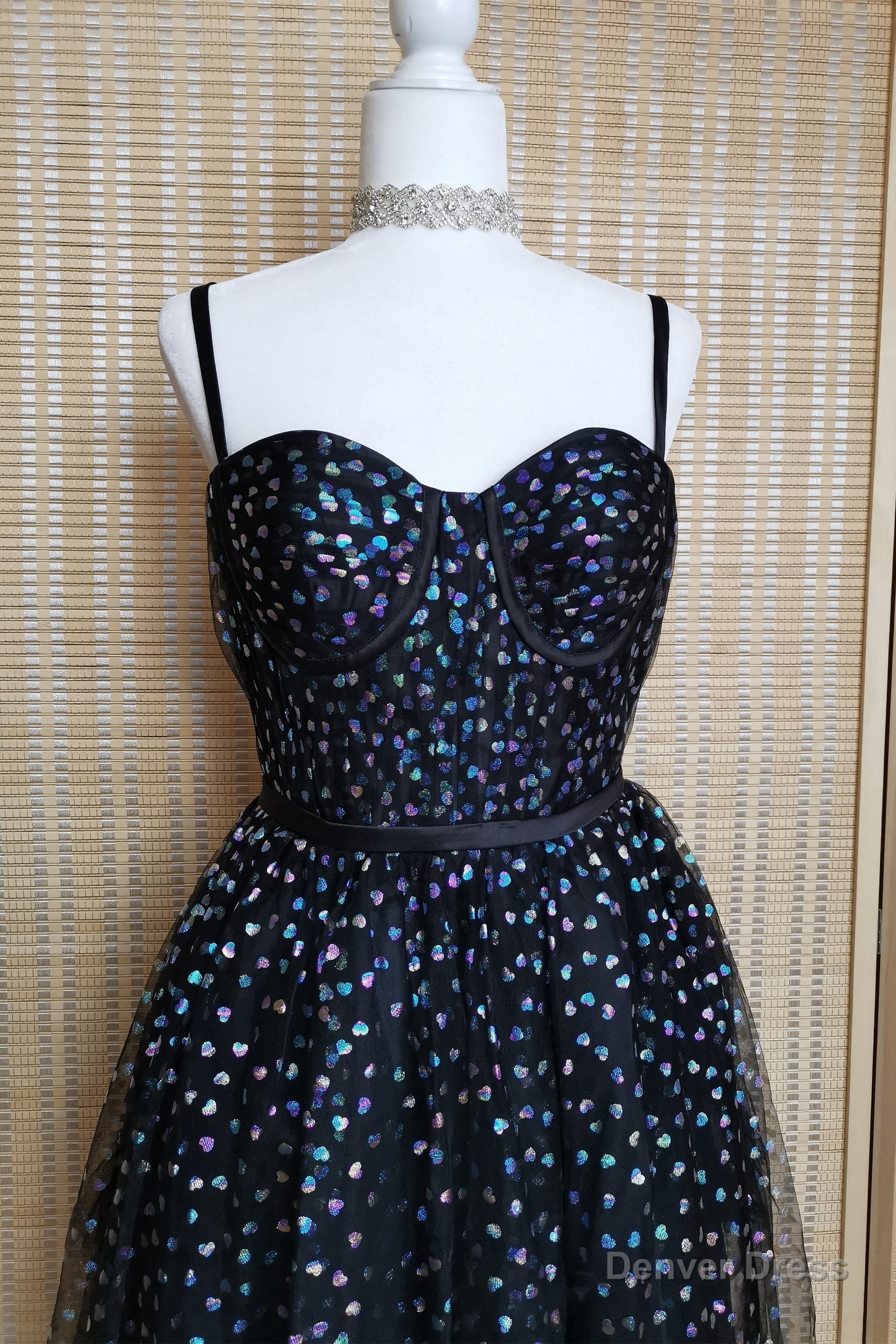 Black A Line Lace Up Iridescent Prints Tulle Homecoming Dresses Secondary image
