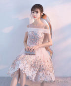 Pink Lace Applique Short Prom Dress Pink Homecoming Dress